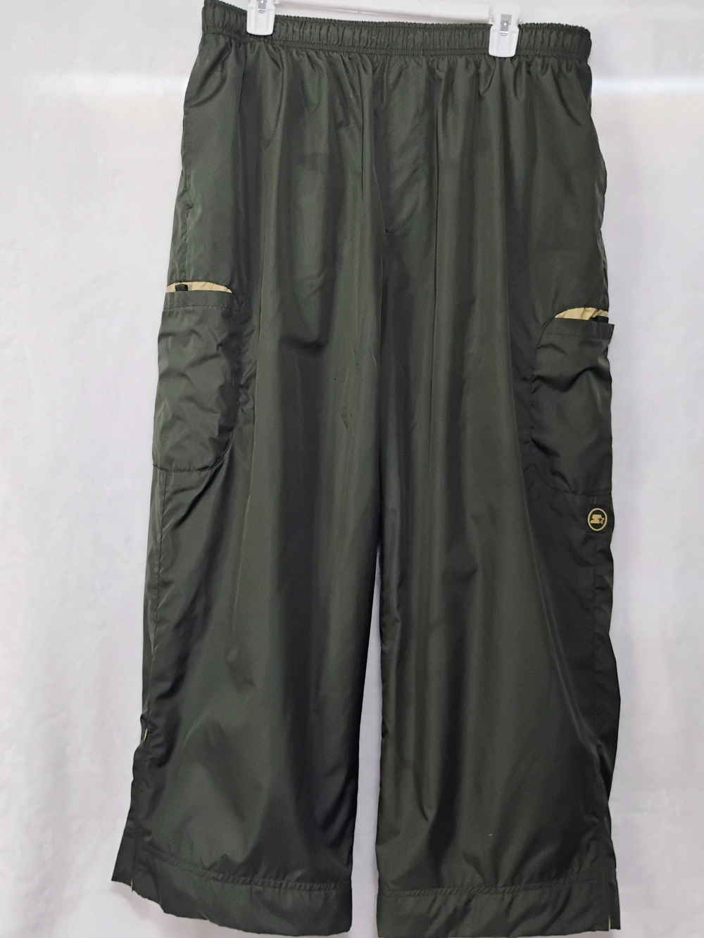 Vtg Y2K Baggy Starter Olive XL Cargo Track Pants Mesh Lined Altered 25" Inseam U
